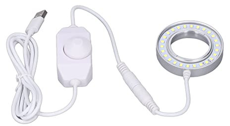 Microscope LED Light,Microscope Ring Light,Aluminum Alloy Spiral Buckle Adjustable Brightness LED Ring Light Microscope Lighting Lamp with Regulator