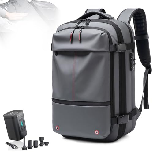 NILoykg& Reiserucksack mit Vakuumsystem, 60l erweiterbare Vakuum-Reisetasche mit Diebstahlsicherung, multifunktionaler Rucksack mit großem Fassungsvermögen für Herren,Grau,with Pump