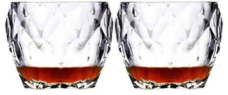 Taza de cristal Vasos de agua Vasos de whisky Corte de diamante Whisky Prisma Cristal Antiguo Vasos de vodka Copa de vino Taza de cristal(2 Pcs)