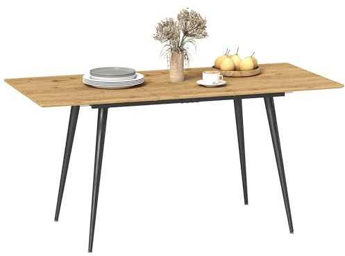 HOMCOM Vikbart matbord för rektangulärt kök, utdragbart bord, 120–160 cm upp till 6–8 personer, med stålben, naturlig