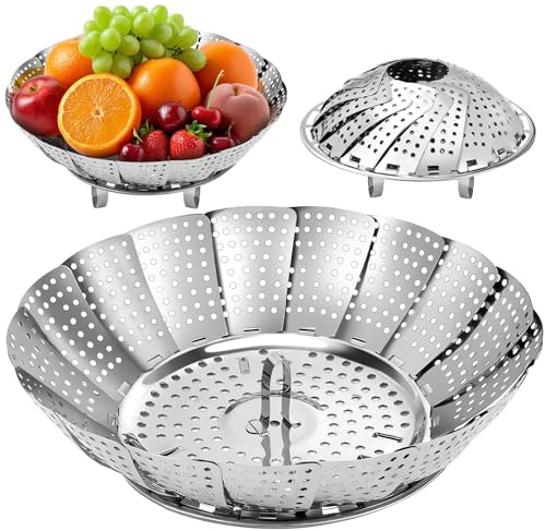 Edelstahl Dampfgarer, Dünsteinsatz für töpfe, Faltbar Dämpfeinsatz | Gemüsedünster für Kochtöpfeund verschiedenes Kochen (17-27cm)