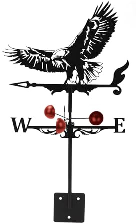 Wetterhahn Windfahne, 58 x 33 cm, Metall Hahn Wind Vane, Windrichtungsanzeiger Windspiel mit Halterung, Hahn Wetterfahne, Weather Vane Dach Garten Wegweiser Wetterfahnen für Hof, Terrasse und Dach