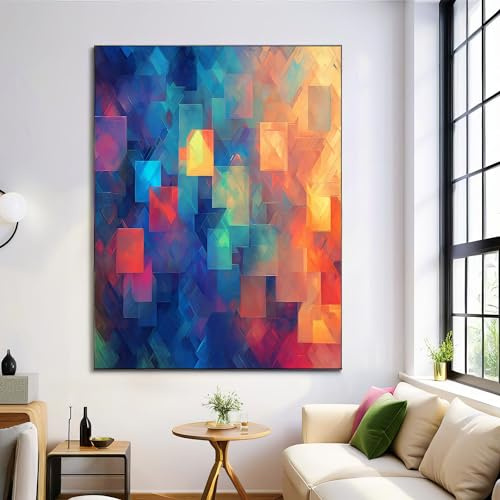 Impression Sur Toile, Tableau Decoration Murale Salon Dégradé Géométrique, Peinture À L'Huile Abstraite Impression Sur Toile, Pour Chambre Salon Peinture Tableau Pour Art Déco Murale (Bleu Marine)