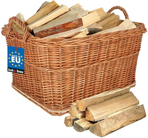 KOTARBAU® Cesta Leña Chimenea - Mimbre - 60 x 50 cm - Color Natural - Cesto para Leña - con Asa Resistente - Capazo Leñero - Accesorio Natural - Decoración Rústica
