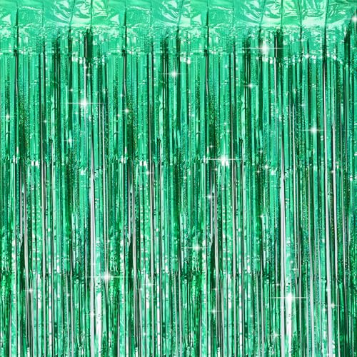 Dschungel Deko Geburtstag, 4 Stück Wald Deko, Geburtstagsdeko Dschungel, Lametta Vorhang Grün, Luftschlangen Grün, für Geburtstagen und Waldthemen-Feiern