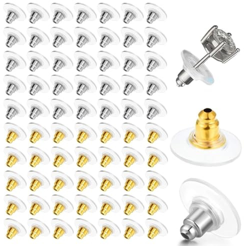 200 Piezas de Hebilla para Pendientes, Cierres para pendientes, Tapones de Bala con Espaldas de Seguridad, Silicona para la Parte Posterior, Tapones de Repuesto, Pequeños Conectores de Silicona