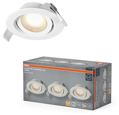 OSRAM Foco LED empotrable Spot Set DIM 4,9W 120° Blanco | Spot Set Recess DIM, Spot lights and ceiling spots, Blanco, 90 mm dia, 25000 h, Paquete de 3