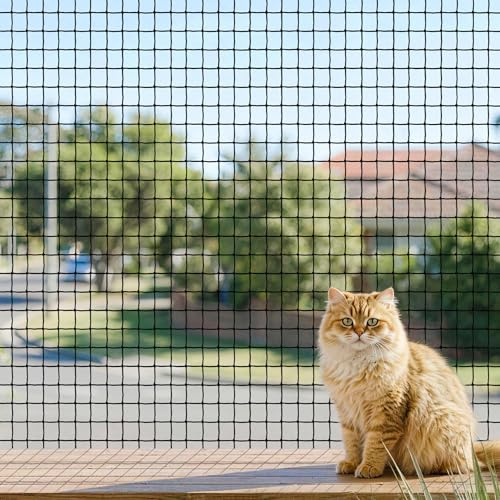 Katzennetz für Balkon 4×3 m,6×3m drahtverstärkt, ohne Bohren, bissfest, reißfest, UV-beständig. Katzenschutznetz für Terrasse, Fenster, Zaun, inklusive Befestigungsseil und Nägel.(6*3m) | Drahtverstärkt | Biss- & reißfest | UV-beständig & wetterfest | Für Balkon, Terrasse & Fenster | Zuschneidbar