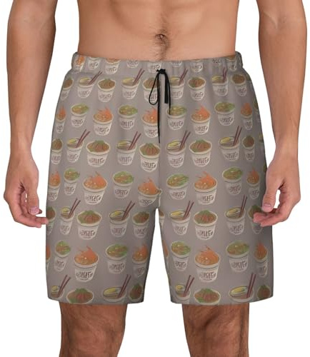 BLWSLC Traje de baño de doble capa para hombre, diseño de huevera, fideos, ramen, malla transpirable, para uso diario, Negro, L