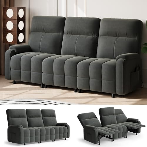 Devoko Elektrisches 3 Sitzer-Sofa mit Relaxfunktion 200 cm breites Relaxsofa mit Taste 155° verstellbar Kinosessel mit Liegefunktion Fernsehsessel Relaxsessel Für Wohnzimmer & Schlafzimmer Grau
