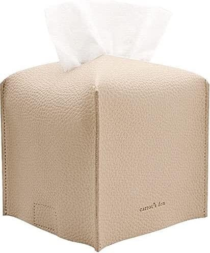Distributeur de mouchoirs， Housse de boîte à mouchoirs avec Ceinture inférieure en Similicuir, Organiseur décoratif for Salle Bain, Voiture et Bureau | Rose pâle, carré(Beige)