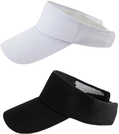 ZMIYIAC 2Pcs White Black Sun Visor Cap for Women Men Golf Hat Summer Sun Hat Empty Top Baseball Cap Adjustable Visor Hats for Golf Cycling Fishing Tennis Running (White Black)