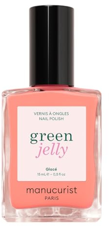 Manucurist - Glacé Green™ Jelly Nail Polish - Translucent Coral Sheer Nail Polish, Gloss Varnish Effect - 81.5% Natural Origin Ingredients - Vegan & Made in France - 15 ml