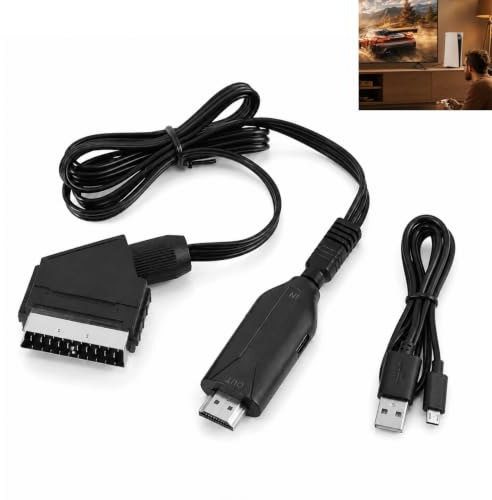 Ihteyuo Adaptateur Péritel vers HDMI, Convertisseur Scart vers HDMI 720P 1080P avec Câble et Alimentation USB, Convertisseur Audio Vidéo pour TV Lecteur DVD Blu Ray Décodeur Console PS3 Xbox