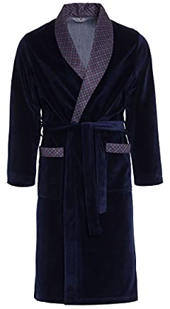 Elegante vestaglia uomo - comodo e resistente – velluto – Revise RE-101 - Blu scuro – M