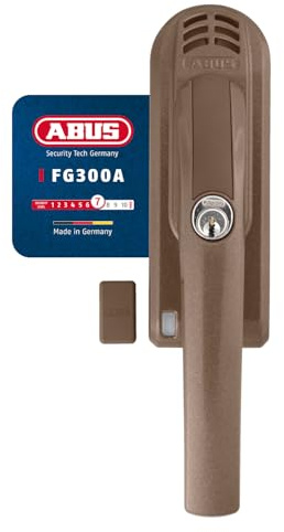 ABUS Abschließbarer Fenstergriff FG300A AL0145 - Fensterknauf mit Druckzylinder und Alarmfunktion, gleichschließend - ABUS-Sicherheitslevel 7 - 71896 - Braun