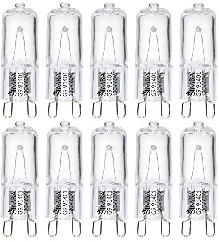 Simba Lighting Halogen Light Bulb G9 T4 60W JCD Bi-Pin (10 Pack) for Chandeliers, Pendants, Cabinet Lights, Landscape Lights, Desk and Floor Lamps, Wall Sconces, 120V Dimmable, 2700K Warm White