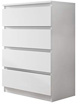 Mirjan24 Kommode mit 4 Schubladen Malwa M4, Diele, Flur, Anrichte, Highboard, Sideboard, Mehrzweckschrank, Wohnzimmer, Esszimmer (Weiß)