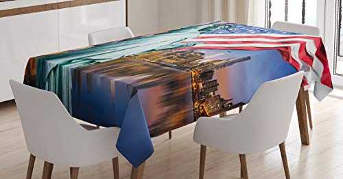 ABAKUHAUS Vereinigte Staaten Tischdecke, USA Touristic Konzept, Pflegeleicht mit Modernster Druck Technologie Waschbar und Personalisiert, 140 x 170 cm, Blau Rot Weiß