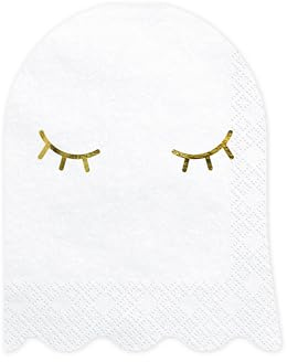 Servietten Gespenst 11x14cm 20 Stück 3-lagig - Gespenster Serviette Halloween Kindergeburtstag - Einweg Papierservietten Geburtstagsservietten - Weiß Gold