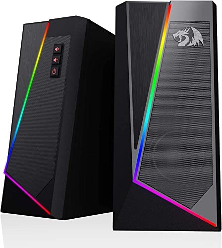 Redragon GS520 Anvil RGB Desktop Altoparlanti, altoparlante stereo per PC a 2.0 canali con 6 modalità LED colorate, bassi potenziati e controllo del volume di facile accesso