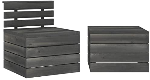 vidaXL Kiefernholz Massiv Garten Palettensofa 2-TLG. Gartensofa Palettenmöbel Gartenmöbel Gartenset Mittelsofa Sofa Lounge Tisch Dunkelgrau