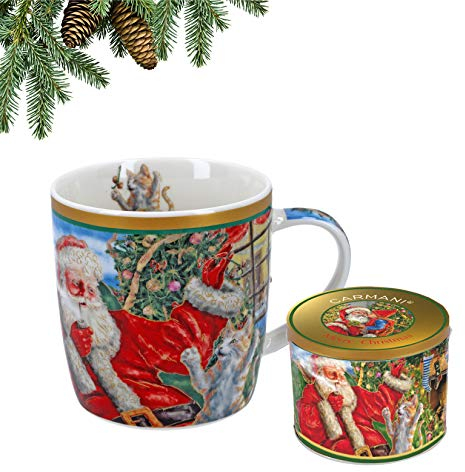 CARMANI - Tazza in porcellana decorata con tema natalizio, 450 ml