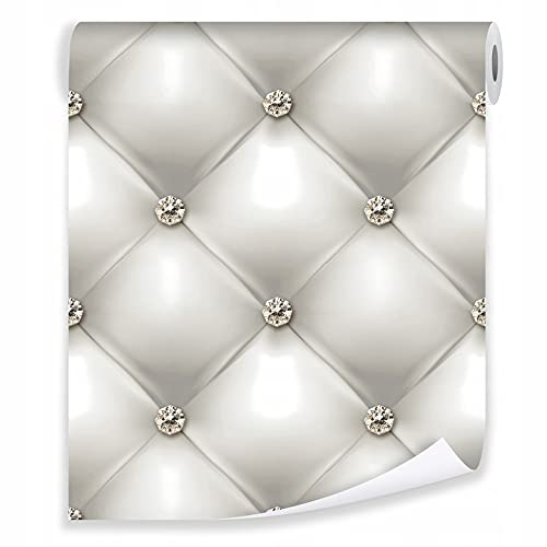 Vliestapete weiß grau Rolle Lederoptik 3D EFFEKT Diamant 10mx50cm Schlafzimmer Wohnzimmer Modern 10M Vlies Tapete Tapeten Wandtapete Mustertapete Tapetenrolle inklusiv Kleister UV-Beständig (1032)
