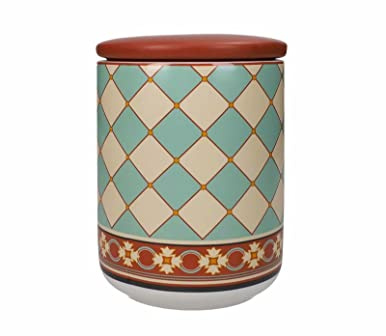 Brandani 52533 Barattolo Le Cementine Quadrella New Bone China, cm d10x14,5h, Dotato di Tappo, 750gr, Decoro Quadrella