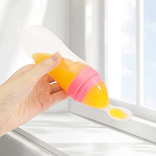 Mangiatoia con Cucchiaio Morbido per Anziani, Biberon in Silicone Morbido con Cucchiaio, Mangiatoia per Bambini, Assistenza Agli Anziani, Mangiatoia per Biberon, per Tremori Alle Mani, Dolori(Rosa)