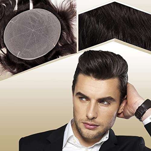 Lishy Toupee for Men Soft Full Swiss Lace Hair Replacement Systems Hairpiece Human Hair Wigs 10x8 #2 Darkest Brown Color
