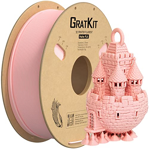 GratKit Mattes PLA 3D-Drucker Filament 1,75mm, 1kg Spule, 3D-Druck Material mit +/-0,03mm Präzision, einfach zu drucken, gleichmäßige Wicklung, Matte Oberfläche Rosa