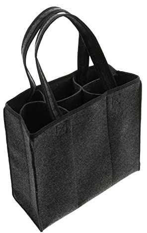 FRANK FLECHTWAREN Flaschenträger Anthrazit, Filz, Facheinteilung für 6 Flaschen Maße: 37 x 16 x 32 cm, ohne Inhalt