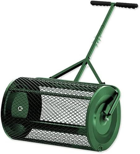 CYTBEK 24-Zoll-Kompost-Torfmoosstreuer, robuster Metallgeflechtstreuer mit verstellbarem Griff, kann Dünger, Mutterboden, Pflanzung, Aussaat, Mulch für Rasen, Garten und Hof, grün