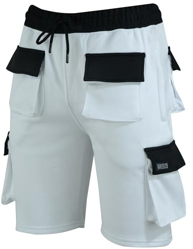 MS9 Mens Fleece Painters Decorators Combat Cargo Work Shorts Joggers White