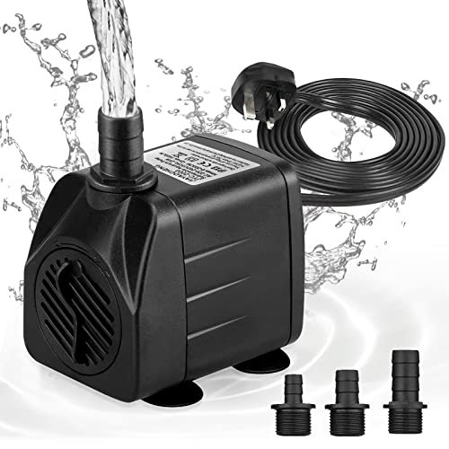 ATPWONZ Submersible Water Pump, 1800L/H 25W Water Feature Pump, Ultra Quiet Aquarium Water Pumps with 3 Nozzles, 4 Strong Suction Cups Pond Pumps for Small Ponds,Aquarium