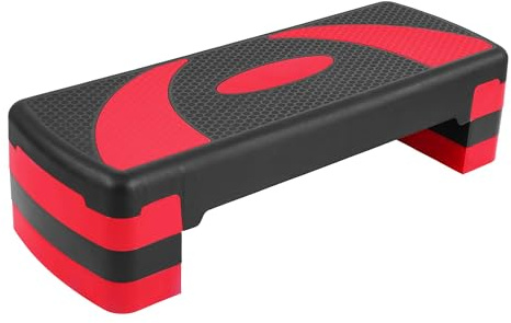 BalanceFrom 31-Inch Lightweight and Portable Aerobic Workout Stepper Platform with Adjustable Height and Raisers, for Home Workout, Black/Red