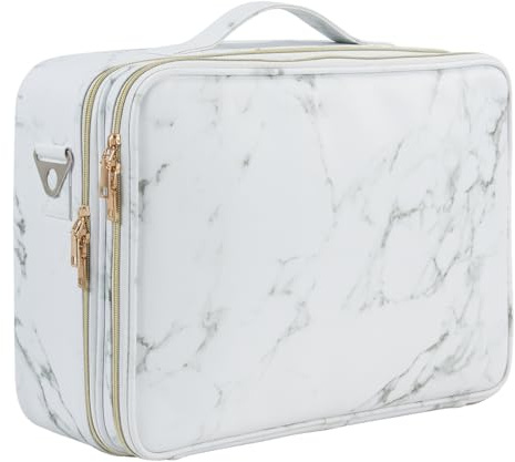 Make up Tasche Groß Make up Koffer Kosmetikkoffer Schminktasche Kosmetiktasche Schminkkoffer Make up Organizer Make up Bag Beauty Case Friseurtasche,Weiß