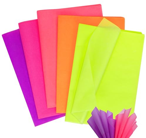 Larcenciel 50 Hojas de Papel de Seda Colores Fluorescente, para Envolver y Bolsas de Regalo, Artístico para Cumpleaños, Navidad, Boda, Aniversario, Fiesta, DIY, 50x35cm
