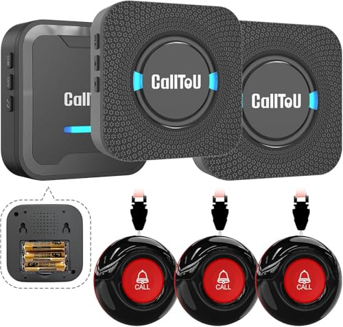 CallToU Personal Alarms for Elderly with Portable & Plug-In Caregiver Pager | Waterproof Emergency Button & Plug-In Receiver, Fall Alarm for Elderly, 500Ft Range Call Bell for Elderly, Disabled,Home Care