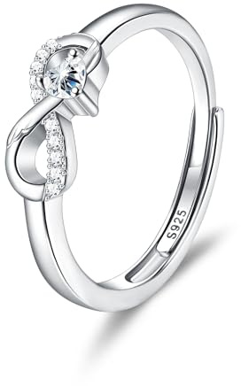 MILACOLATO Silber Ringe für Frauen, 925 Sterling Silber Infinity Ringe mit Herz Cubic Zirkonia für Frauen Silber Daumen Ring Einstellbare Versprechen Ring mit Geschenk-Box