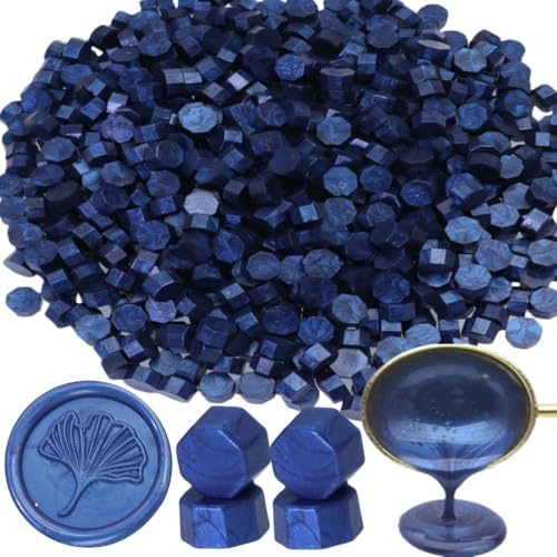 300 Stück Siegelwachs, Siegelwachs Perlen achteckiges Wachssiegel-Set für Einladungen, Karten, Umschläge, Weinpakete, Geschenkverpackungen (Sea Blue)
