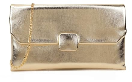 LeahWard Metallic Clutch Purse with Gold Chain, Large Soft Faux Leather Clutch Bag, Bag For Wedding, Prom, Party