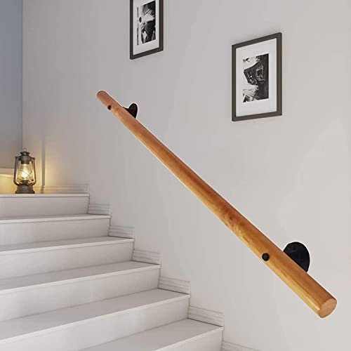 Wooden Handrails for Stairs, Indoor Outdoor Loft Hallway Elderly Children Safety Non-Slip Wood Banister Railing, with Metal Bracket Fitting Interior Anti-Slip Stair Handrail Kit (Size : 1.6