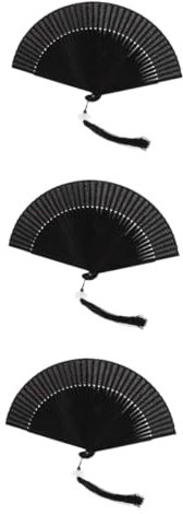 IMIKEYA 3St Klassischer schwarzer Faltfächer Tanz faltbare Fans Tanzfaltfächer faltbarer dekoration großer fächer Handventilator Fan im Vintage-Stil Handgebläse Seidentuch