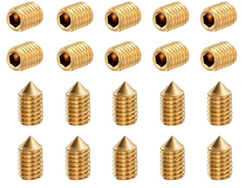 sourcing map Gewindestifte M3 x 5 mm, Messing, Kegelspitze, Innensechskant, Madenschrauben für Maschinen, Reparaturen zu Hause und Befestigungen, goldfarben, 30 Stück