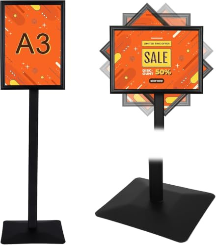 RayLove Infoständer DIN A3 mit 297×420 mm. Stahl-Schildhalter,Schwarz Design Informationsständer (1.25 m), Hoch-Querformat, für Plakate Zeichenrahmen Hochzeits Geschäftsereignisanzeige (Schwarz, A3-2)