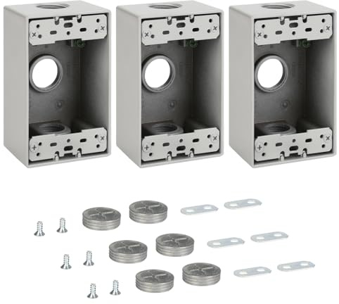 XGGYA Weatherproof Outlet Box,Three 3/4 Inch Hole Outdoor Electrical Box,Aluminum Construction Outdoor Outlet Box,CUL Listed for Home Improvement,Gray Single Gang Box(3 Pack)