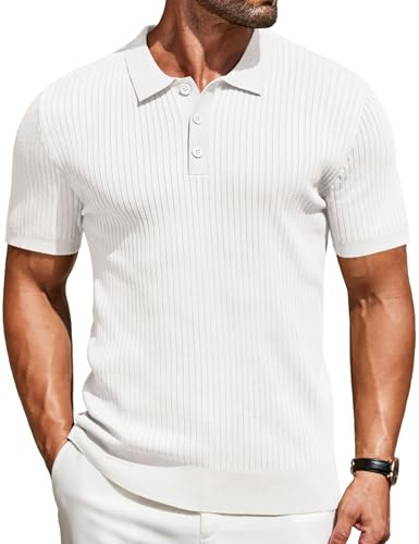 COOFANDY Polo Homme Tricoté à Manches Courtes T-Shirt d'Été Golf Retro Stretch Polo Slim Fit T-Shirt d'Été