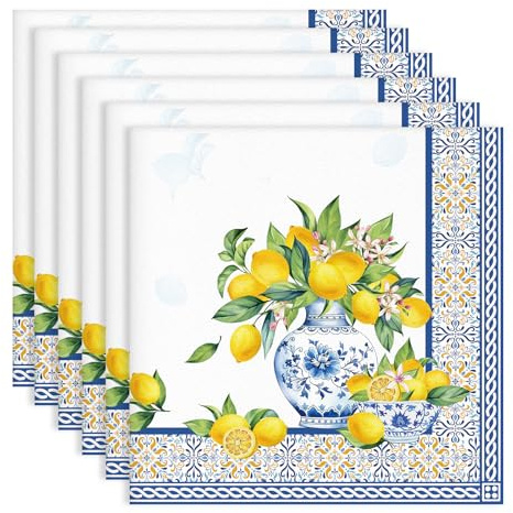 Arquiel Tovaglioli Limoni Set Di 6, Tovaglioli Di Stoffa 100% Cotone Riutilizzabili Morbido Tovaglioli Da Tavola Perfetto Per Feste,Festival, Ristoranti(45 Cm X 45 Cm)